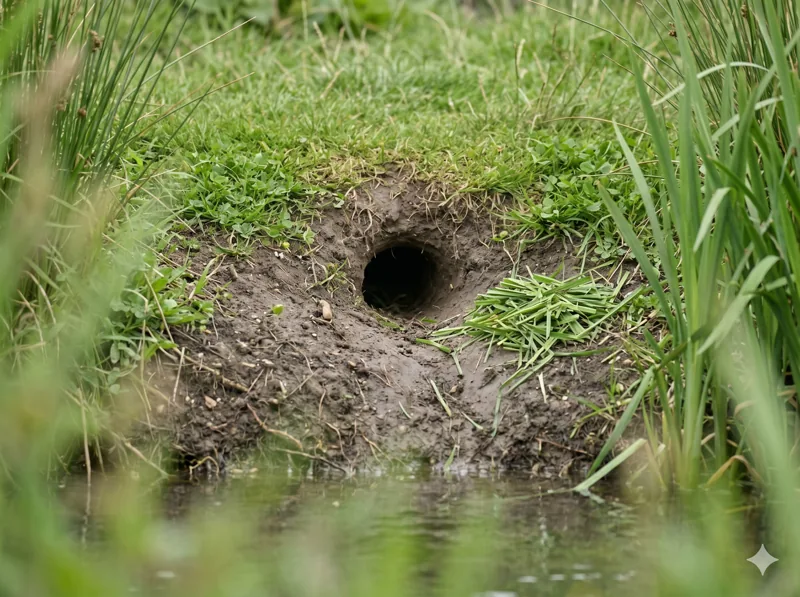 Water vole burrow field sign